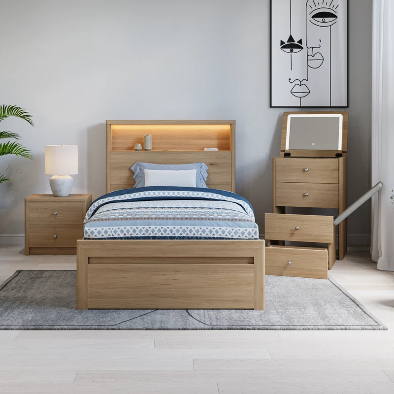Echo Bed Frame with Gas-lift & Drawer storage - Ash