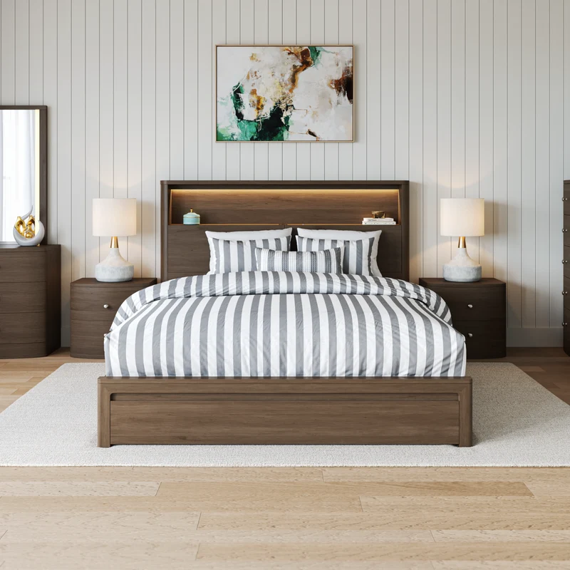 Capri Walnut Bed Frame with gas-lift storage