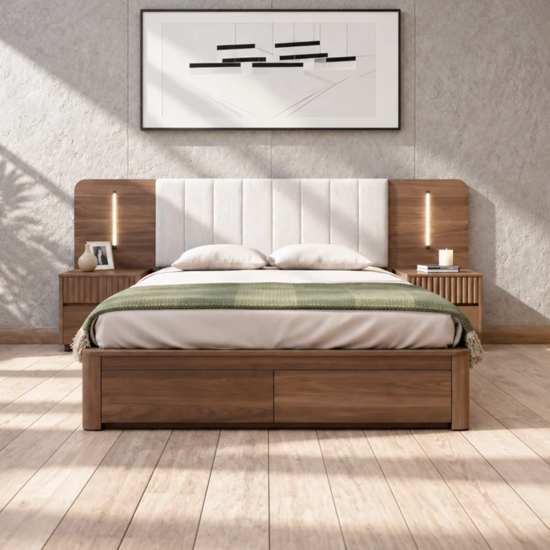 Grenada Bed Frame with Gaslift Storage - Walnut