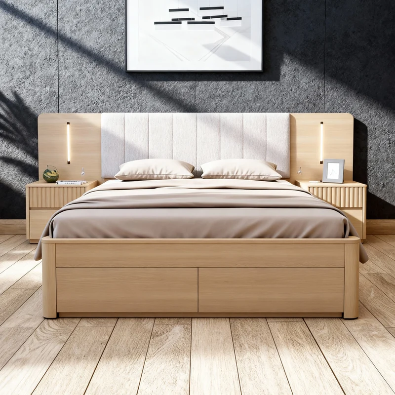Grenada Bed Frame with Gaslift Storage - Blonde Oak
