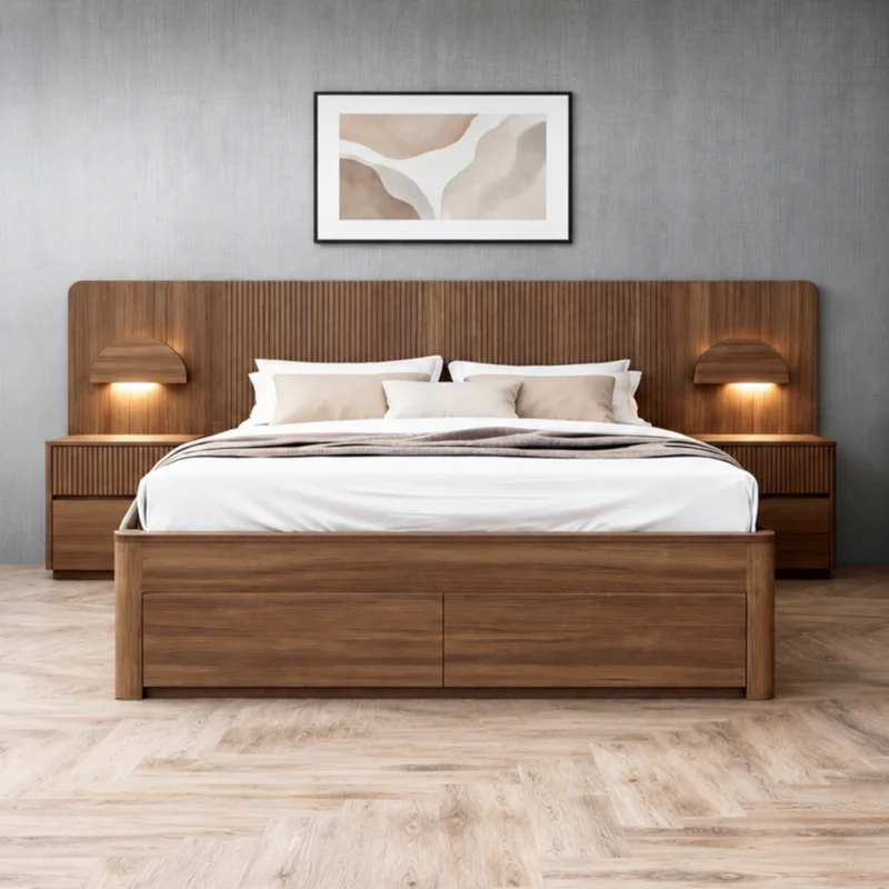 Norfolk Bed Frame with Gaslift Storage - Walnut