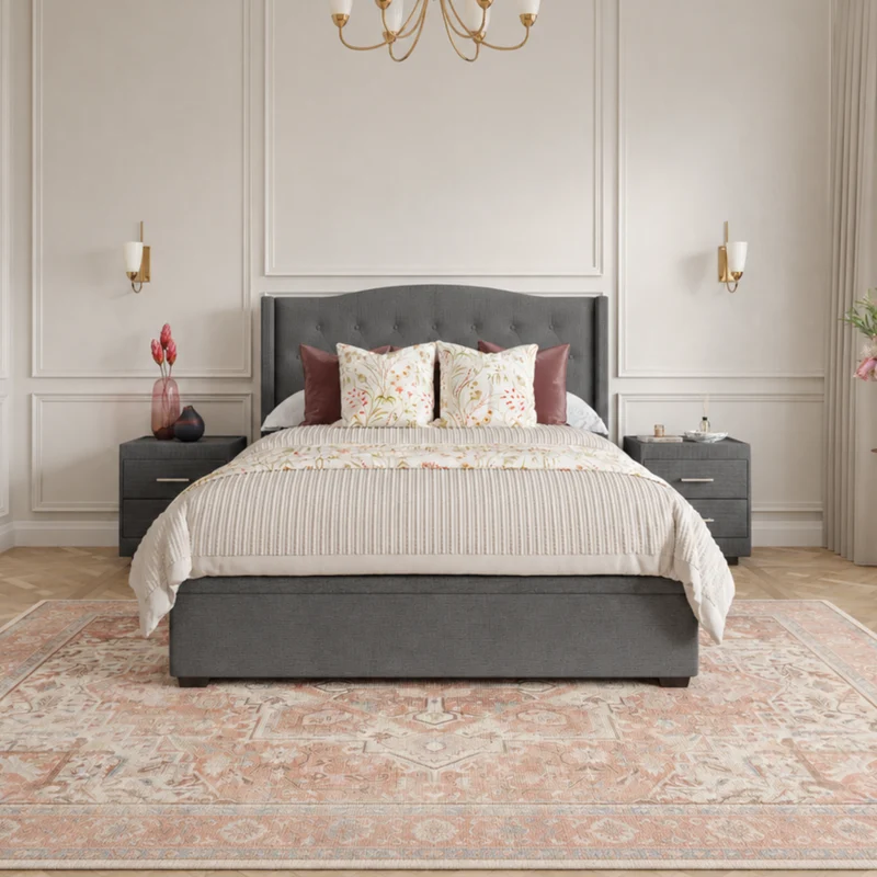 St Moritz Bed Frame with gas-lift storage - Grey