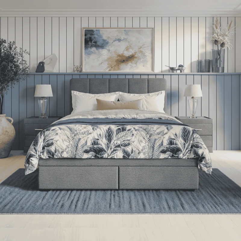 Tuscan Bed Frame with Drawer Storage - Grey