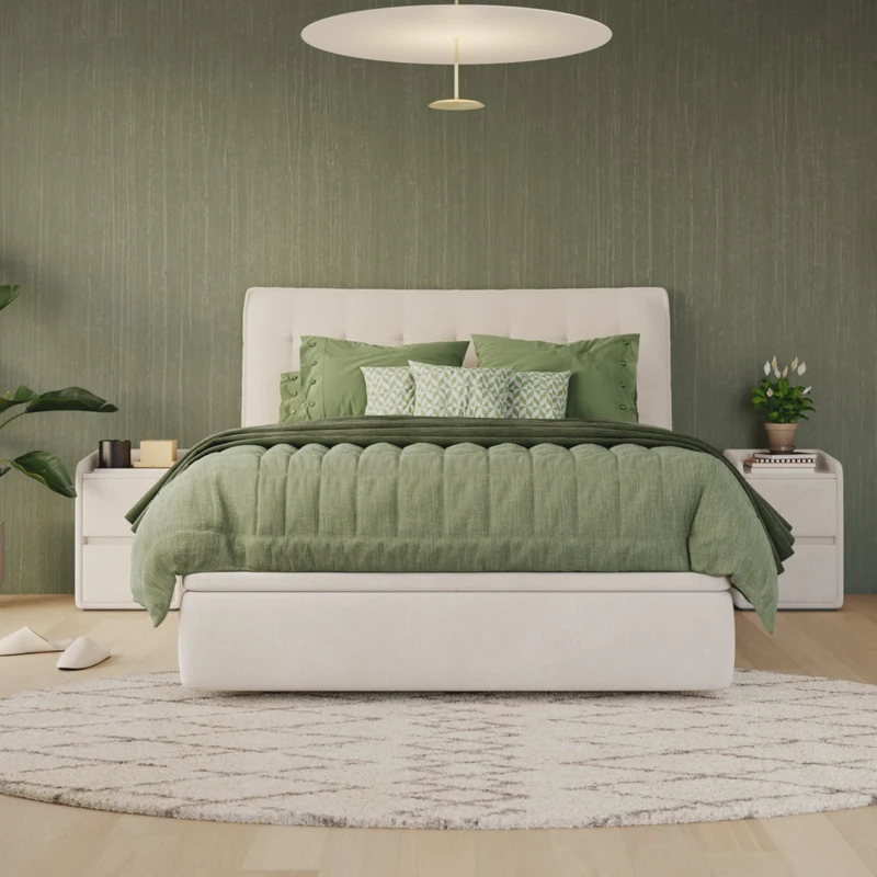 Valencia Bed Frame with gas-lift storage - Off White