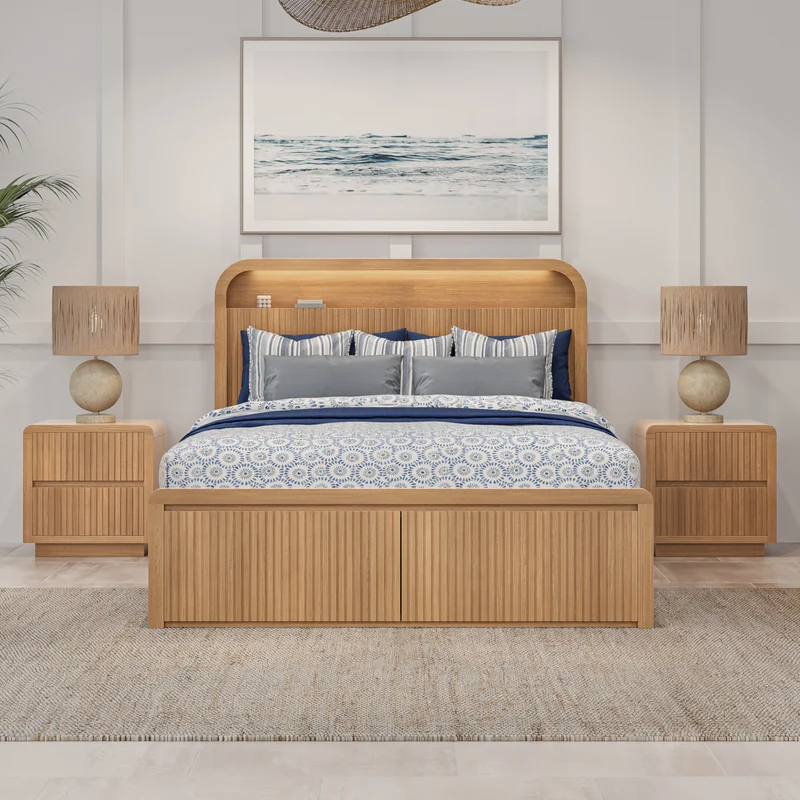 Oslo Natural Bed Frame with drawer storage