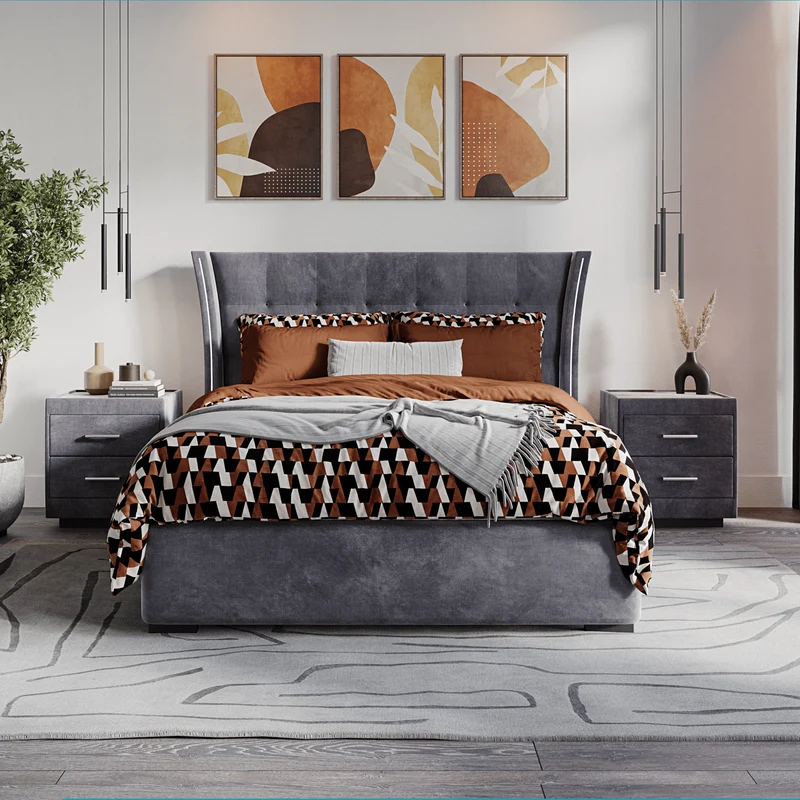 Karin Vogue Grey Bed Frame with gas-lift storage