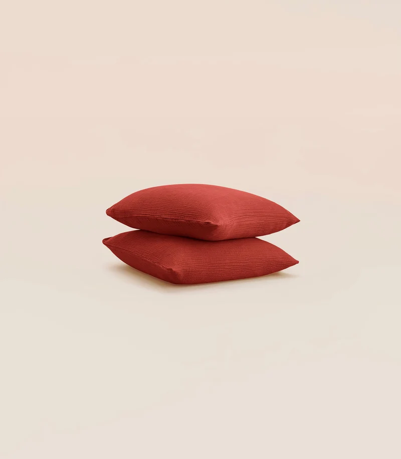 Taies d'oreiller en gaze de coton - Orange corail