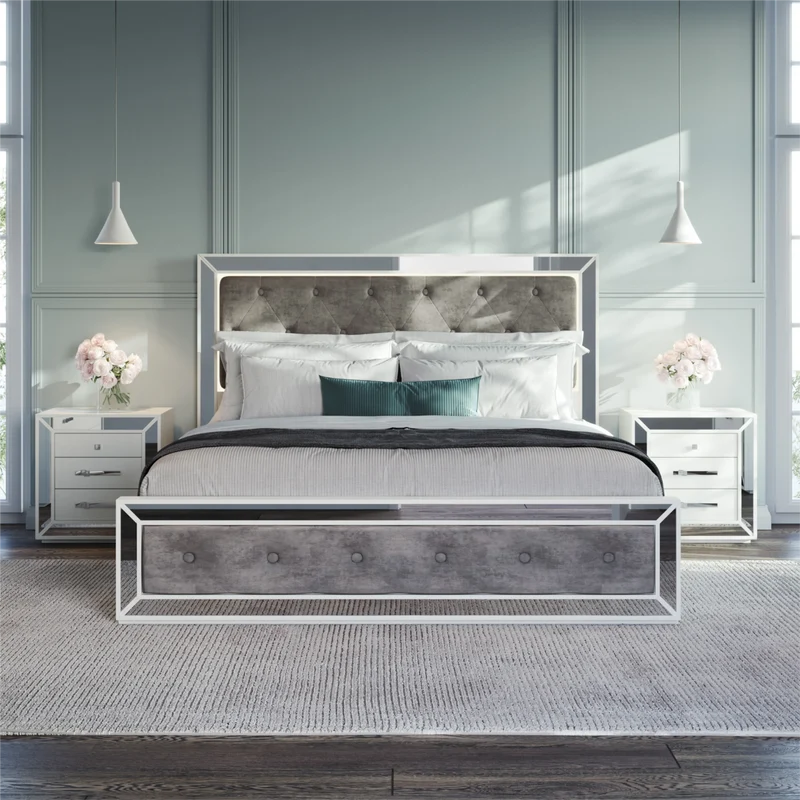 Amani White Bed Frame with Gas-lift storage