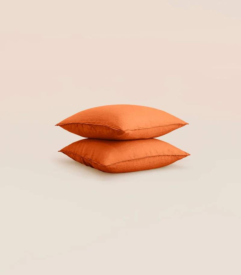 Taies d'oreiller en lin lavé - Orange terracotta