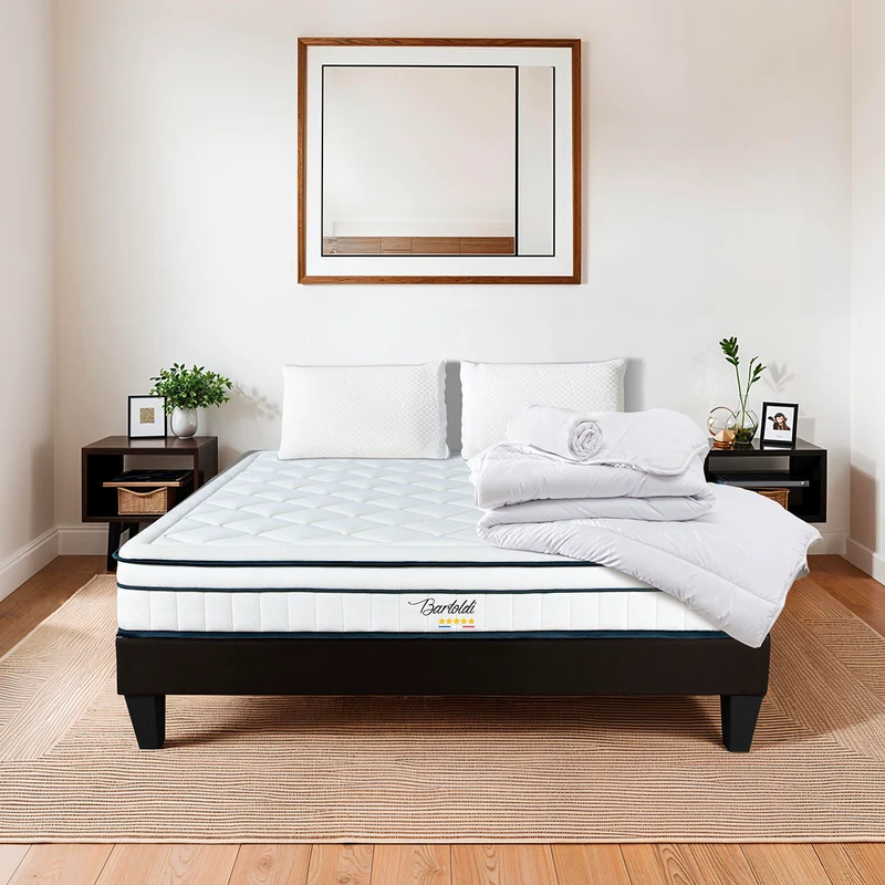 Pack Bartoldi - Matelas + Sommier + Accessoires - La chambre équipée en une fois - 22 cm d'épaisseur