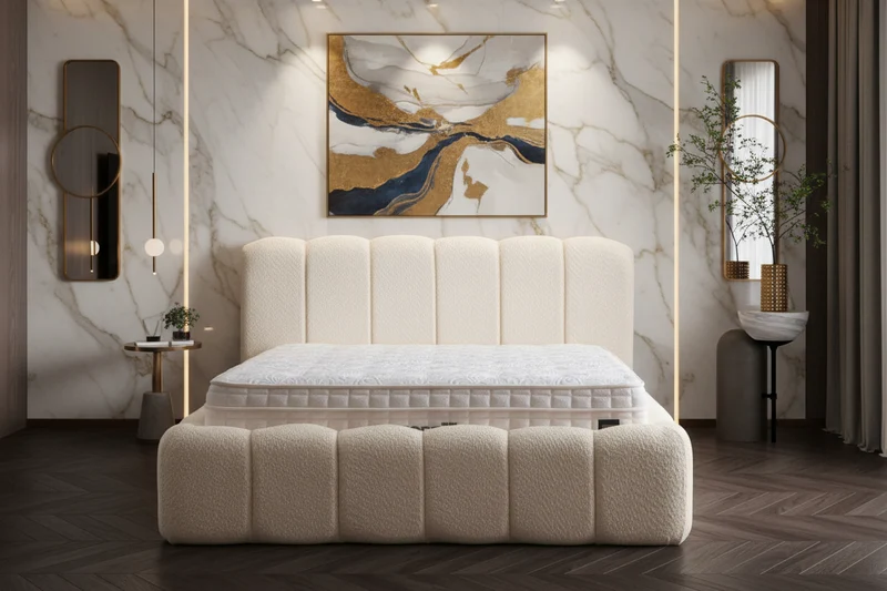LIT COFFRE ALYA EN TISSUS CHENILLE BLANC
