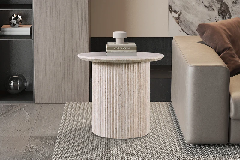 Table basse 'Lagos' 50 cm Ronde Décor Travertin Beige - 3110_3