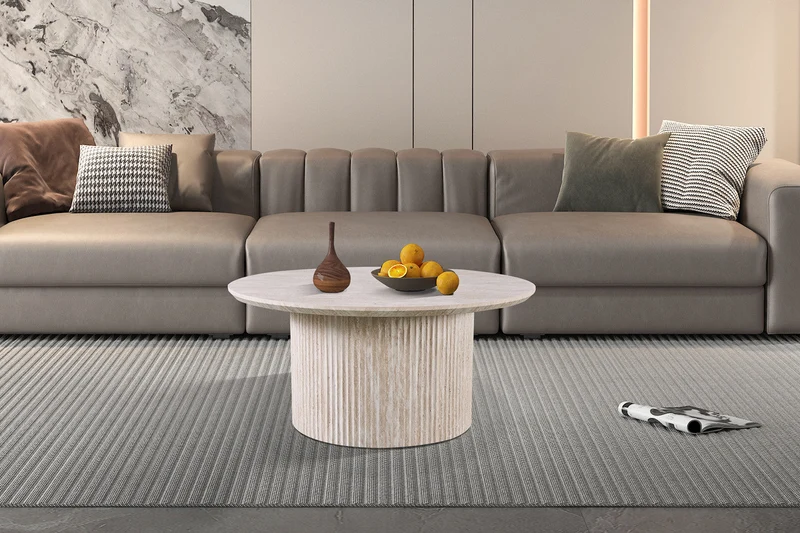 Table basse 'Lagos' 80 cm Ronde Décor Travertin Beige - 3111_3