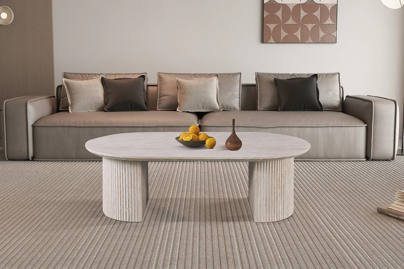 Table basse 'Lagos' 120 cm Ovale Décor Travertin Beige - 3115_3