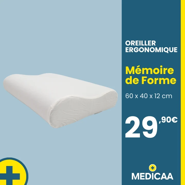 Oreiller Ergonomique - Mousse à Mémoire de Forme - XL - 60 x 40 x 12 cm
