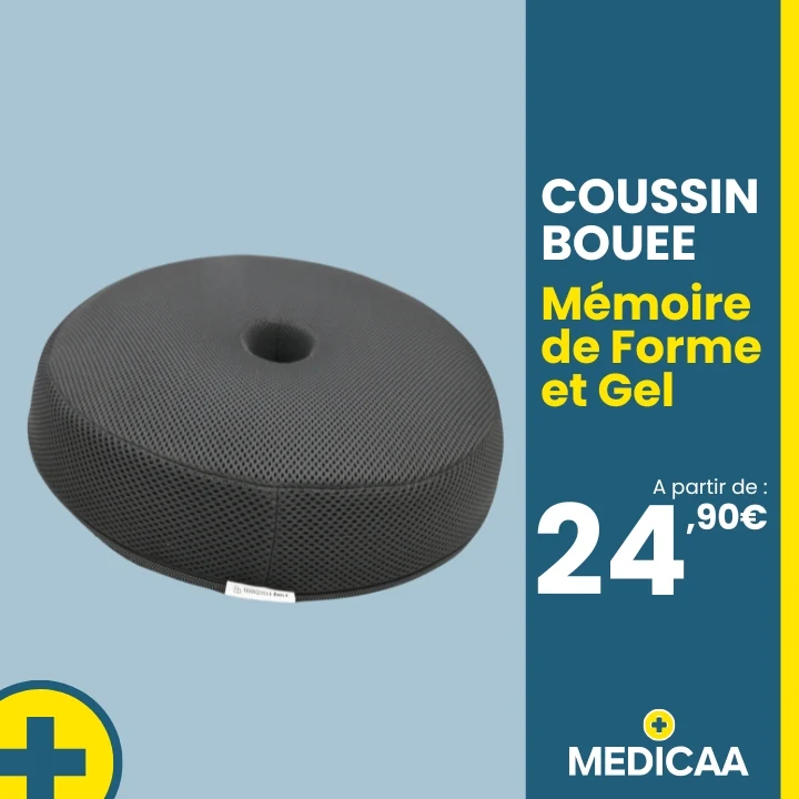 Coussin Bouée - Mousse à Mémoire de Forme - Gel - 40 x 40 x 7 cm