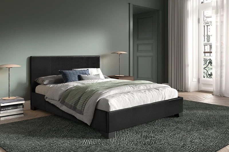 Lit 'Roma' 140x200 avec sommier PU Noir - 89514_2