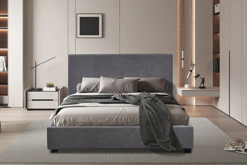 Lit 'Roma' 140x200 avec sommier Tissu Gris - 89514_3