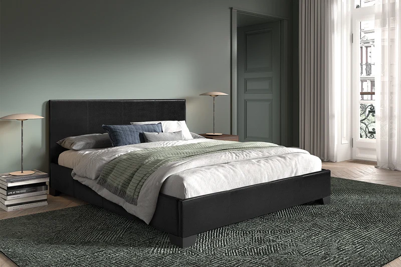 Lit 'Roma' 160x200 avec sommier PU Noir - 89516_2
