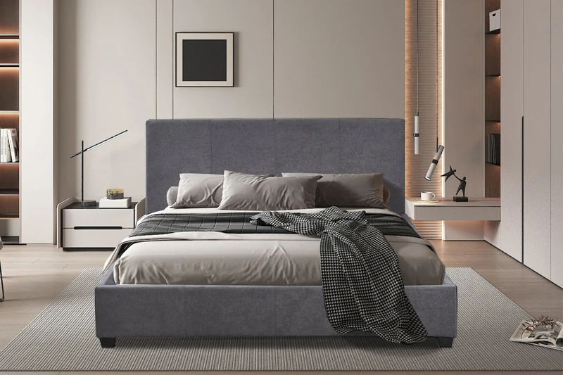Lit 'Roma' 160x200 avec sommier Tissu Gris - 89516_3