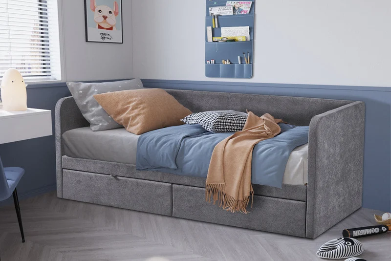 Lit 'Parma' 90x200 avec sommier Tissues Gris - 89519_3