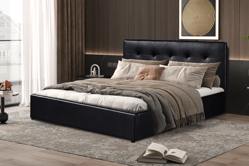Lit Coffre 'Porto' 160x200 avec sommier PU Noir - 89526_2
