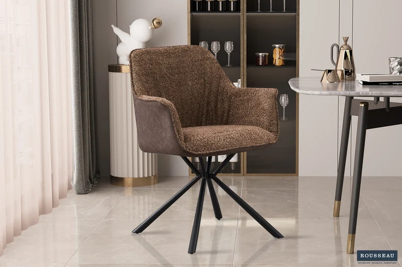 Chaise 'Lucie' Bouclé Sable Dos PU Brun - 9145_11