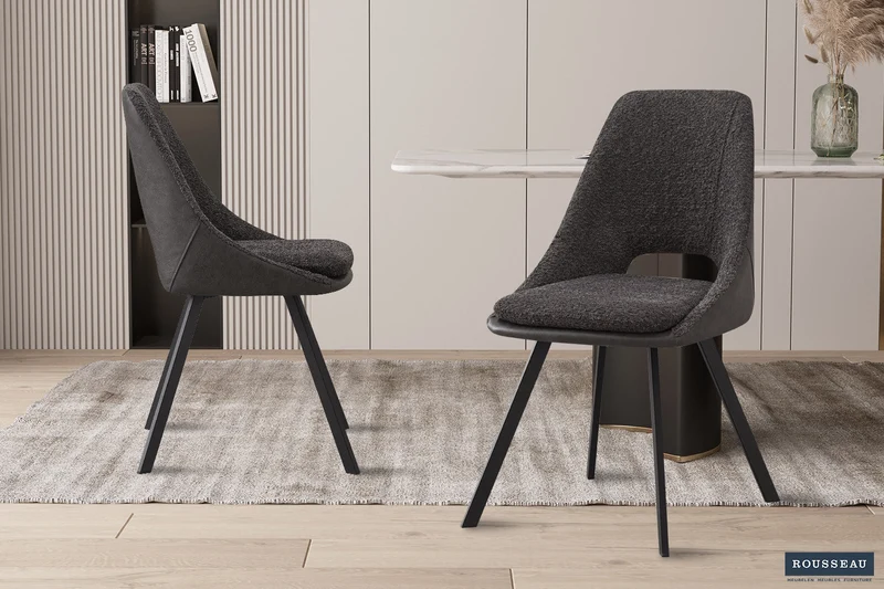 Chaise 'Filou' Bouclé Gris Dos PU Gris clair - 9150_14