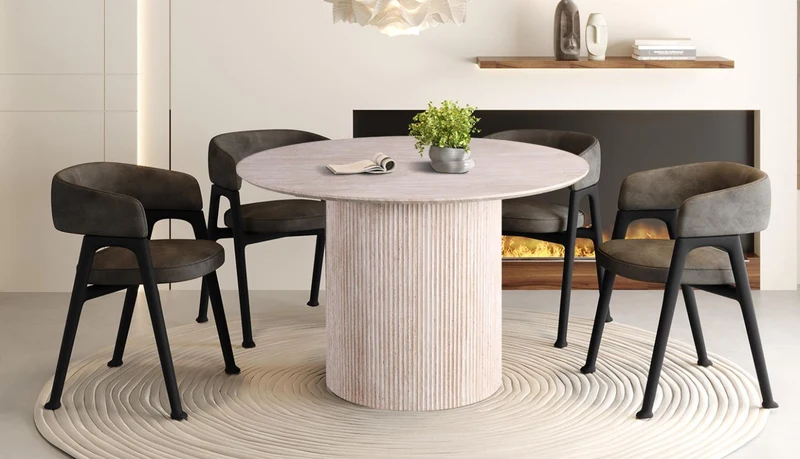 Table 'Lagos' 120 cm Ronde Décor Travertin Beige - 51835_3