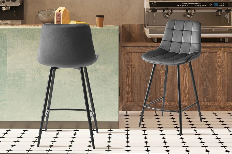 Chaise de comptoir 'Juta' Velours Gris foncé - 5540_3