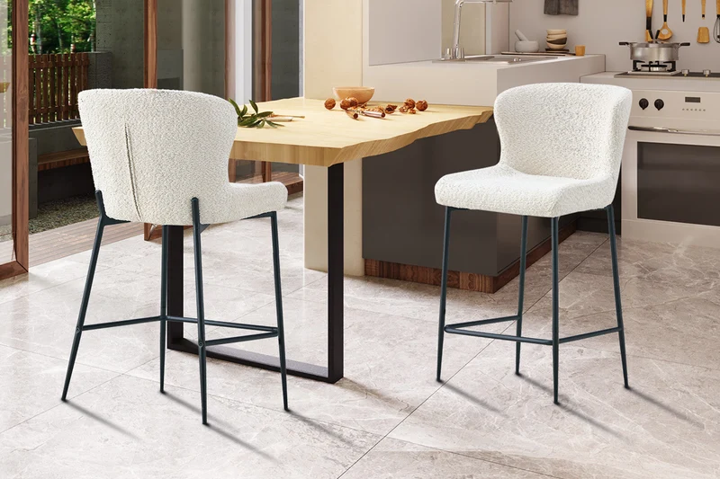 Chaise de comptoir 'Lisa' Bouclé Ecru - 5640_1