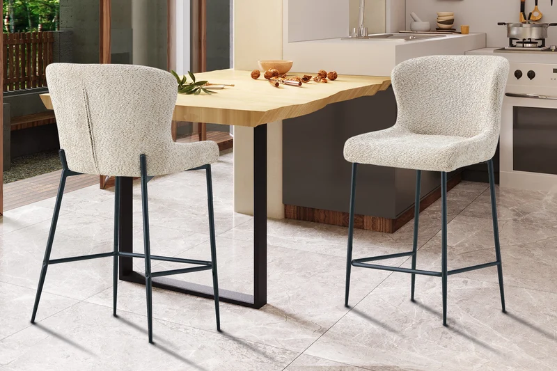 Chaise de comptoir 'Lisa' Bouclé Beige - 5640_2