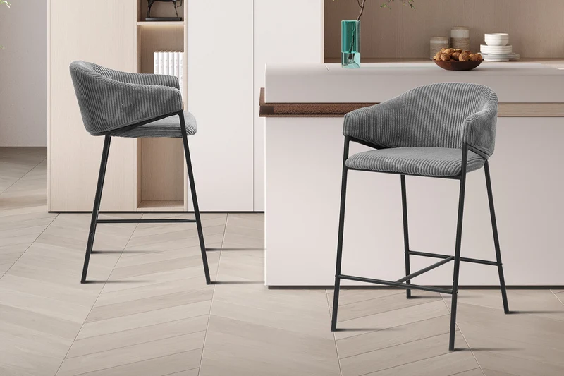 Chaise de comptoir 'Hugo' Corduroy Gris foncé - 5655_13