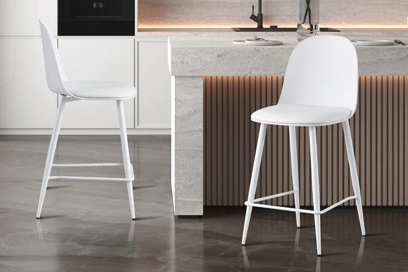 Chaise de comptoir 'Jasmin' Assise PP Coussin PU Blanc - 5670_4