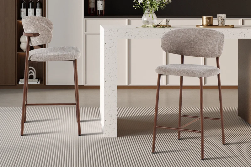 Chaise de comptoir 'Coco' Noyer - Tissu Raven 30 Sable - 5680_2