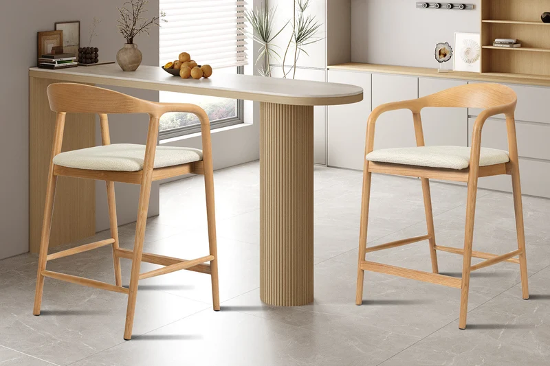 Chaise de comptoir 'Claire' Frêne Naturel Milan 103 Beige Monté - 5690_1