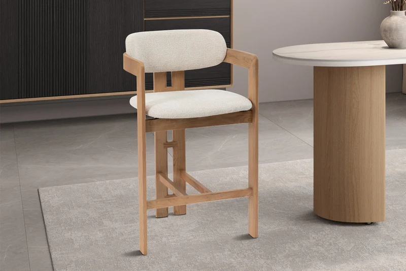 Chaise de comptoir 'Camille' Frêne Nat. Ote Milan 103 Beige - 5705_1