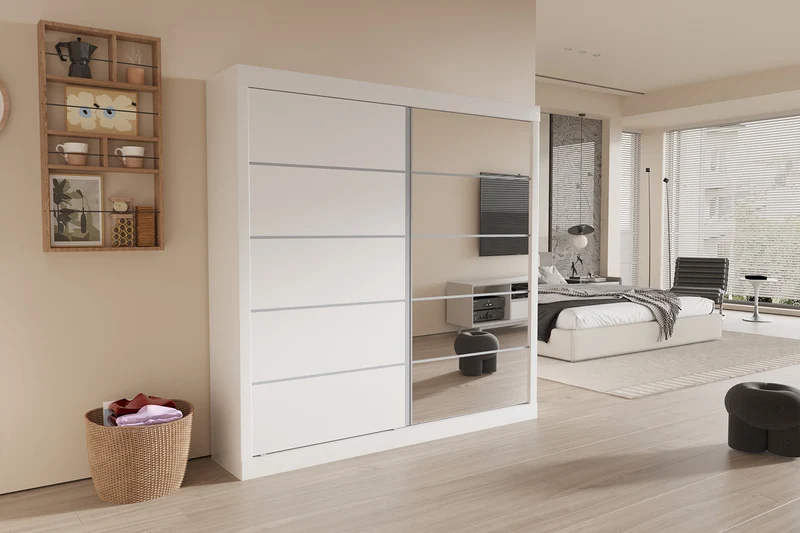 Armoire 'Mike' 2 Porte Coulissante, 1 Porte Miroir Blanc - 6765_1