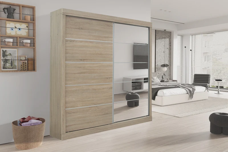 Armoire 'Mike' 2 Porte Coulissante, 1 Porte Miroir Sonoma - 6765_2