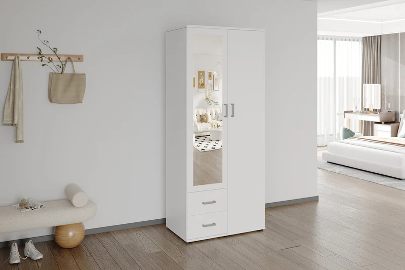 Armoire 'Marc' 2 portes avec miroir Blanc - 6905_1