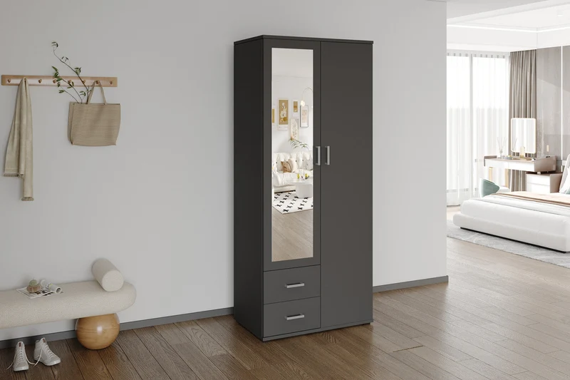 Armoire 'Marc' 2 portes avec miroir Gris Foncé - 6905_3