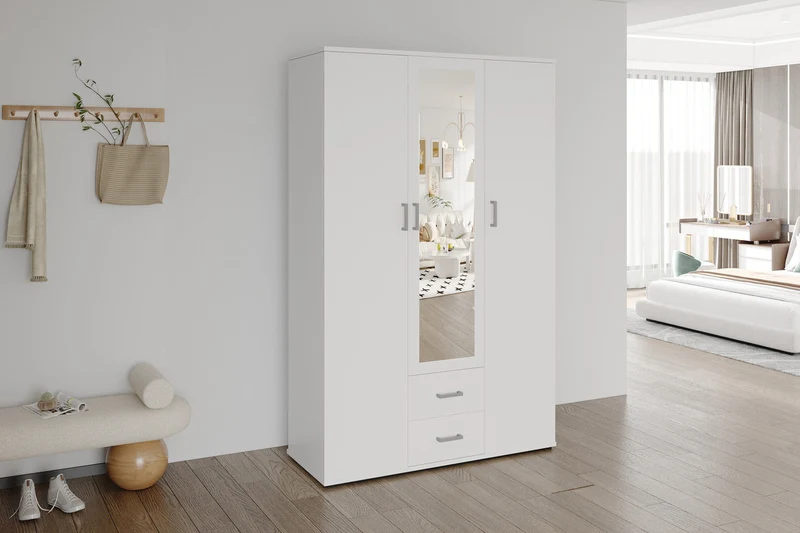 Armoire 'Marc' 3 portes avec miroir Blanc - 6915_1