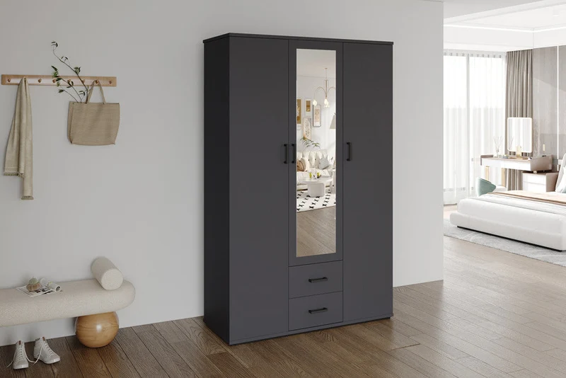 Armoire 'Marc' 3 portes avec miroir Gris foncé - 6915_3