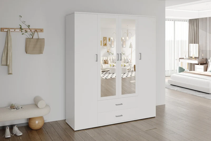 Armoire 'Marc' 4 portes avec 2 miroirs Blanc - 6925_1