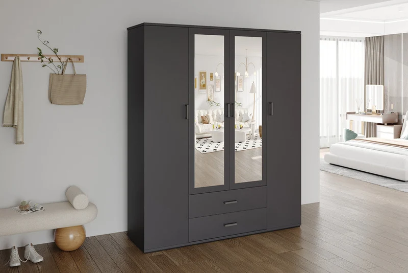 Armoire 'Marc' 4 portes avec 2 miroirs Gris foncé - 6925_3