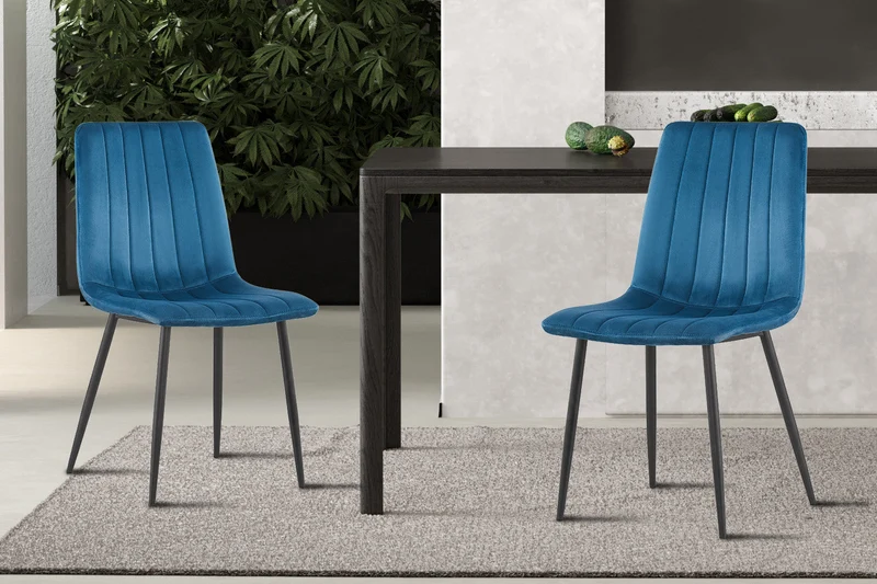 Chaise 'Willis' Velours Bleu - 9660_6