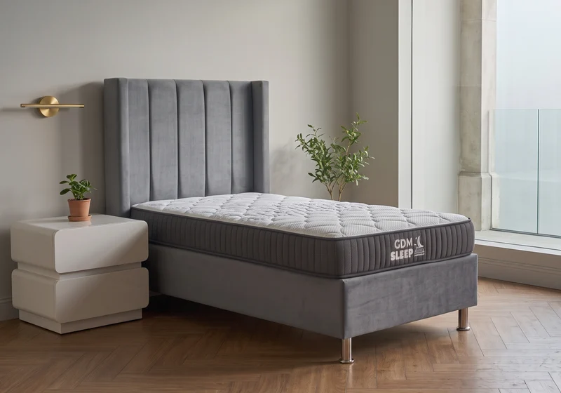 Ensemble lit coffre gris et matelas ressorts 90x190 - Tokyo