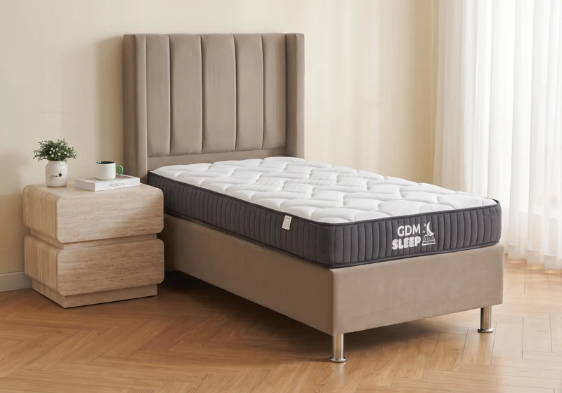 Ensemble lit coffre taupe et matelas ressorts 90x190 - Tokyo