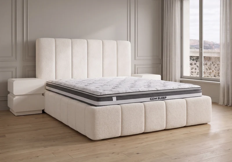Ensemble lit coffre bouclé blanc et matelas 7 zones 160x200 - Cloud