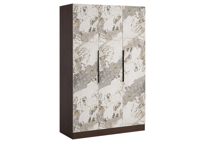 Armoire de rangement 3 portes marbre et noyer - Axel